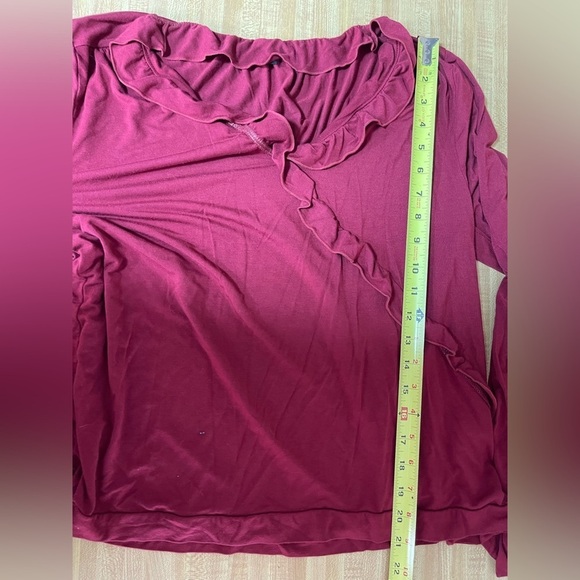 J. Crew Mercantile burgundy red ruffle V-neck  blouse women’s size L - Picture 11 of 16